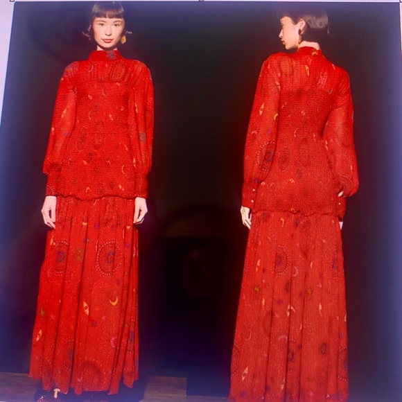 Farm Rio Red Mystic Night Maxi Dress Boho Smocked Eye Moon Size L Anthropologie - Picture 1 of 9